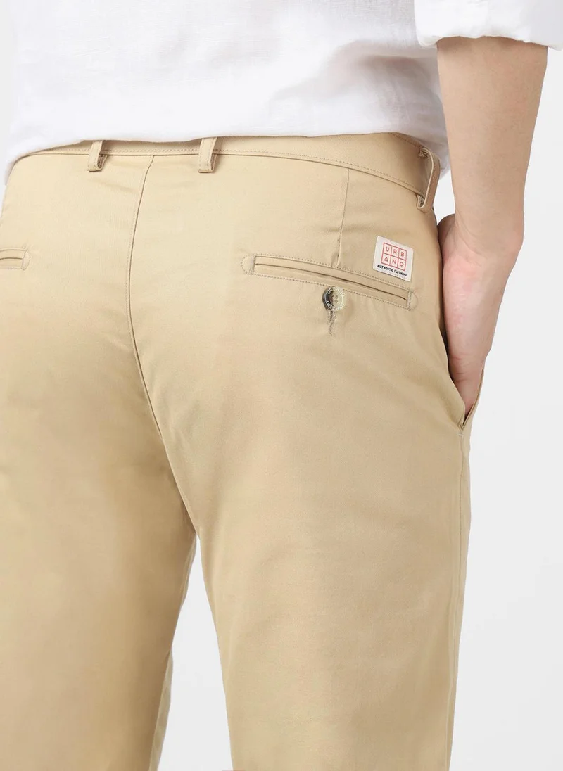 Urbano Fashion  Urbano Fashion Men's Beige Cotton Slim Fit Casual Chinos Trousers Stretch for Men | Best Price UAE